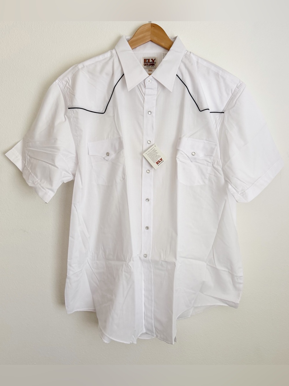NWT Ely Cattleman White Short Sleeve Western Snap Shirt Black Piping Men’s 3XL